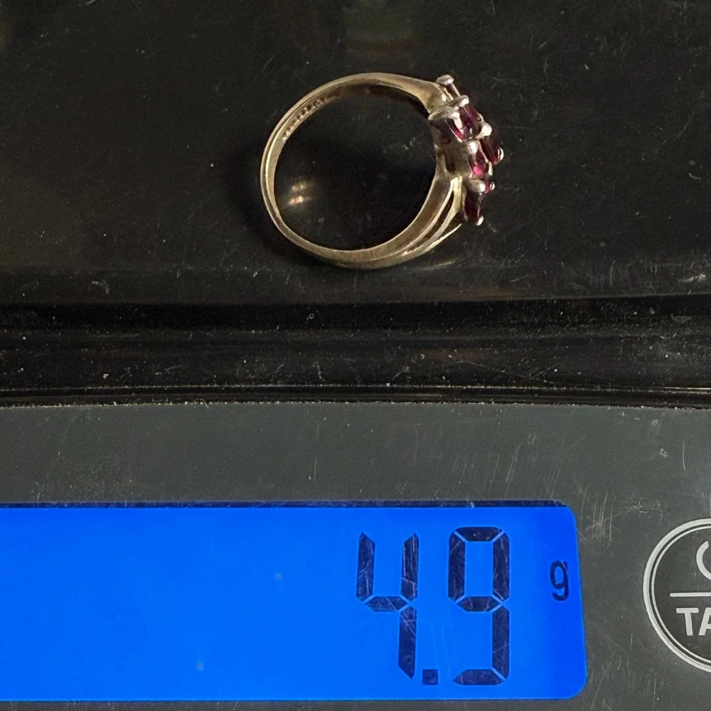 Vintage Avon Sterling Silver Ring Red Rhinestone Cluster Statement 925 Size 11